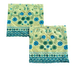 Pier 1 Embroidered Throw Pillow Covers Blue Green 18" x 18" Boho Colorful Tribal